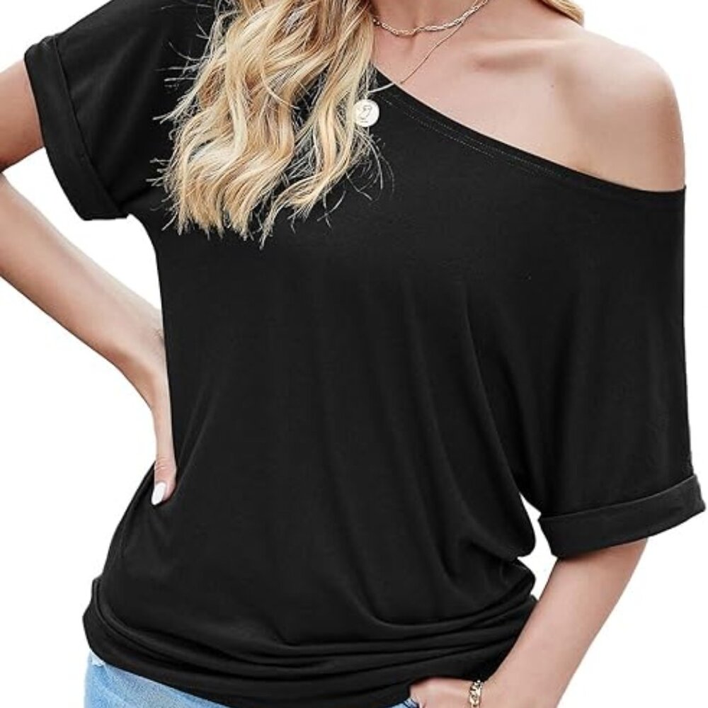 Aifer Women's Off The Shoulder Top Short Sleeve Casual Oversized Tunic